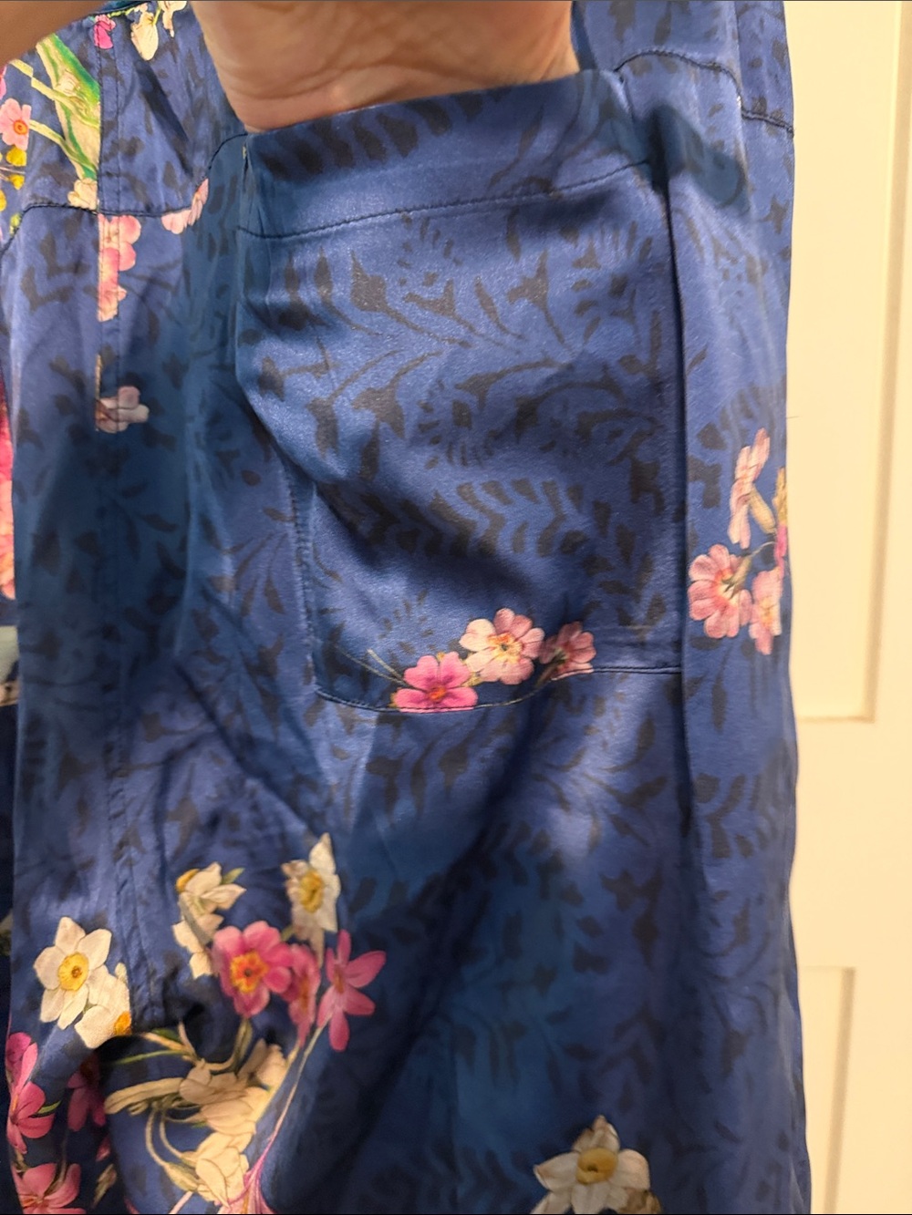 Johnny Was Silk Blend Bohemian Athleisure Navy Floral Elastic Waist Pants Size L - Picture 6 of 11